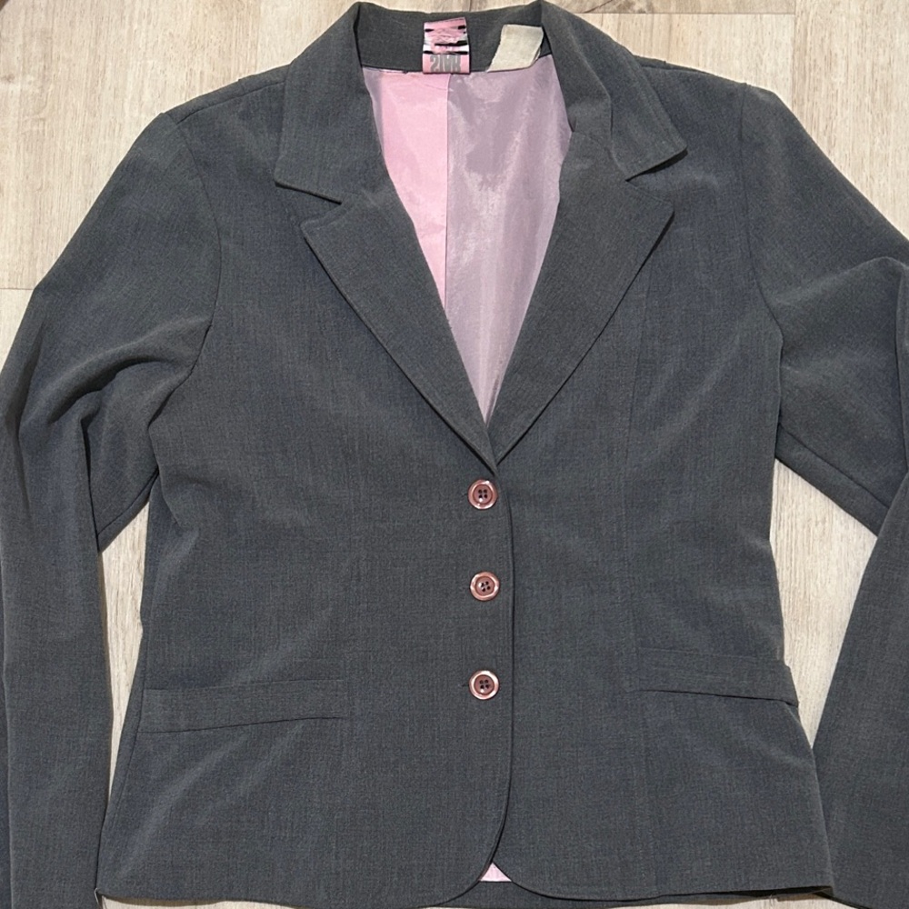 Retro Early 00s Star City Charcoal Blazer with Soft Pink Lining Size Medium - Picture 6 of 7